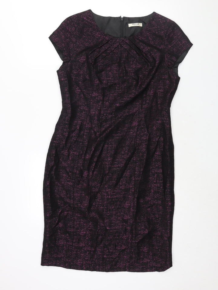 Precis Womens Purple Geometric Polyester Shift Size 12 Round Neck Zip