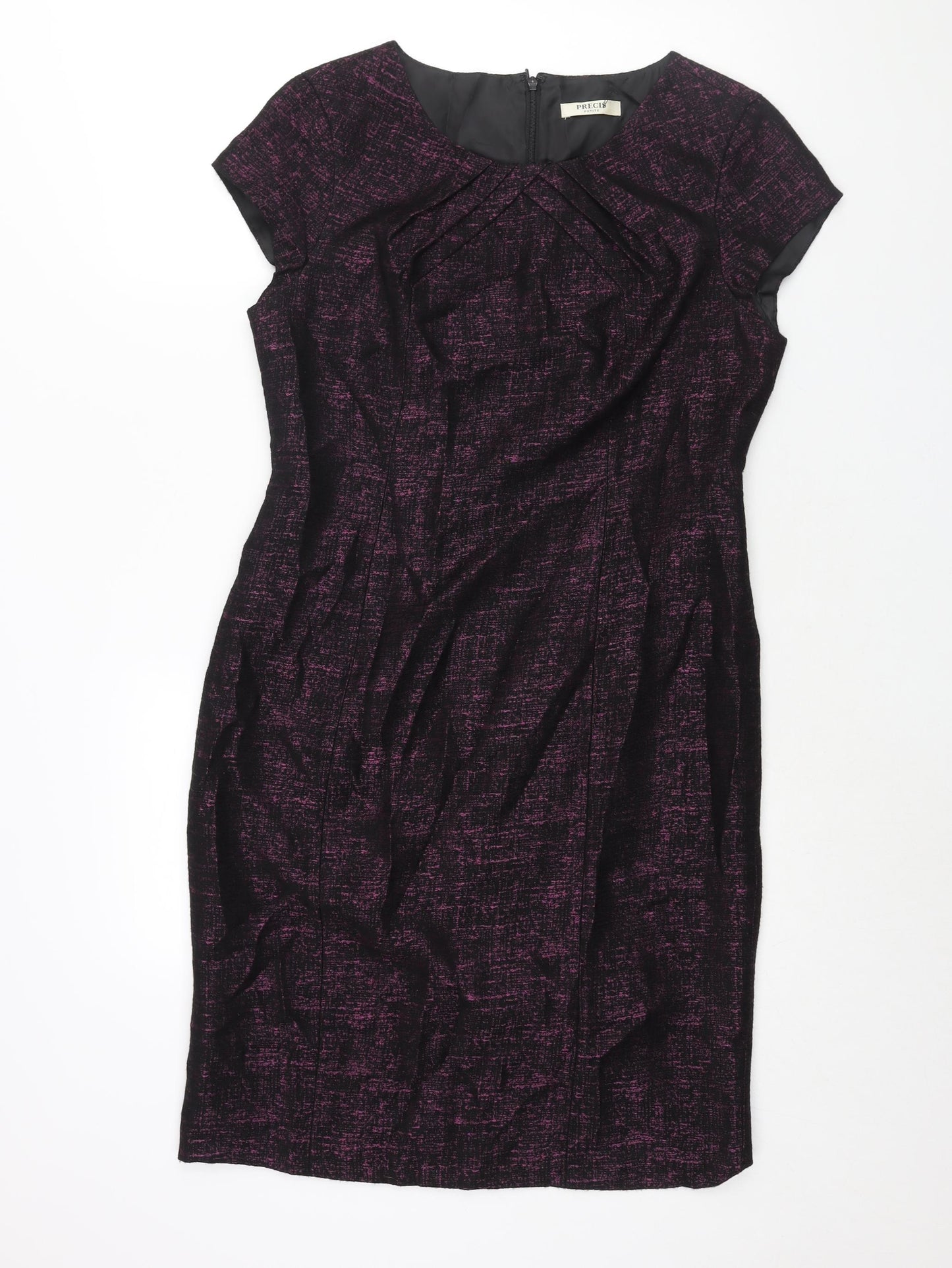 Precis Womens Purple Geometric Polyester Shift Size 12 Round Neck Zip