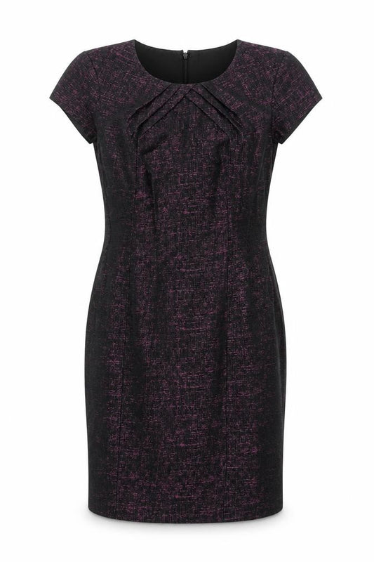 Front view of Precis women’s purple geometric polyester shift, size UK 12, round neck zip