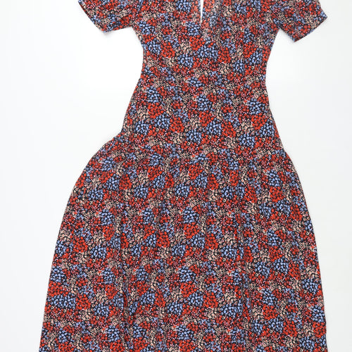 Topshop Womens Multicoloured Floral Polyester Shift Size 8 V-Neck Button
