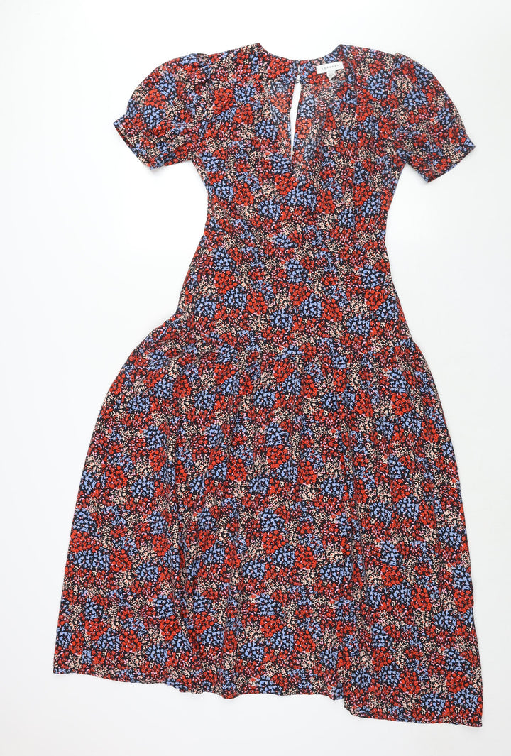 Topshop Womens Multicoloured Floral Polyester Shift Size 8 V-Neck Button