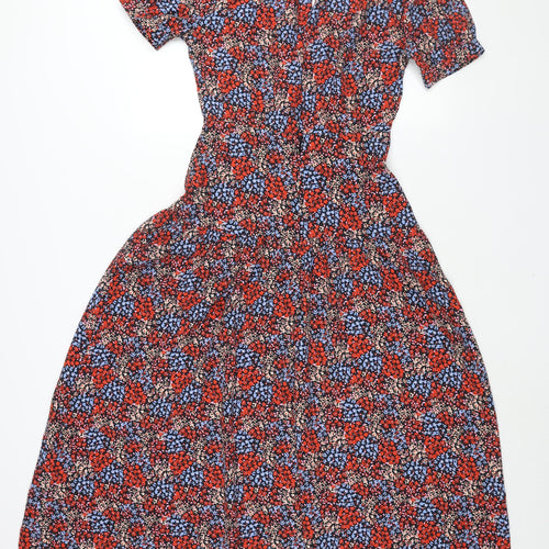 Topshop Womens Multicoloured Floral Polyester Shift Size 8 V-Neck Button