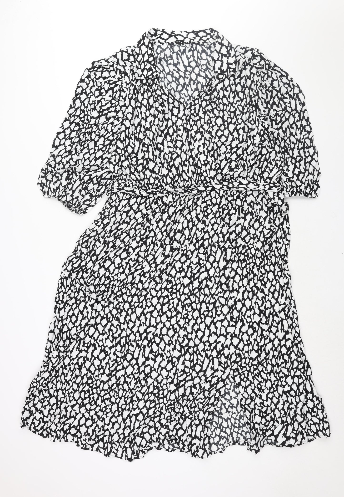 Marks and Spencer Womens Black Geometric Viscose Shift Size 20 V-Neck Pullover - Belted