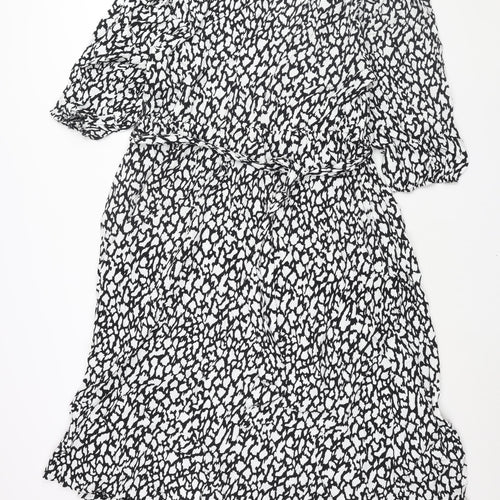 Marks and Spencer Womens Black Geometric Viscose Shift Size 20 V-Neck Pullover - Belted