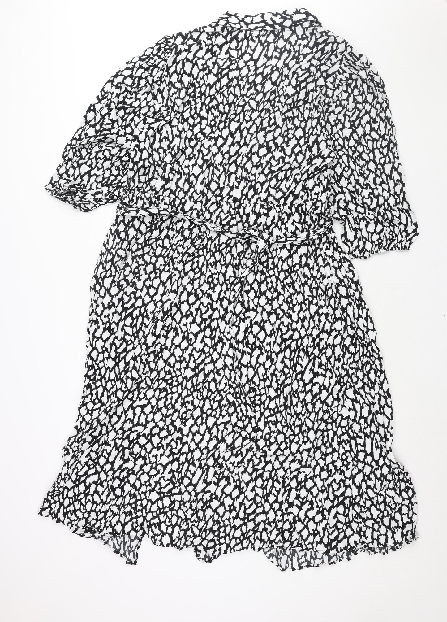 Marks and Spencer Womens Black Geometric Viscose Shift Size 20 V-Neck Pullover - Belted