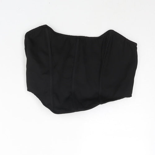PRETTYLITTLETHING Womens Black Polyester Cropped Blouse Size 14 Scoop Neck - Cors