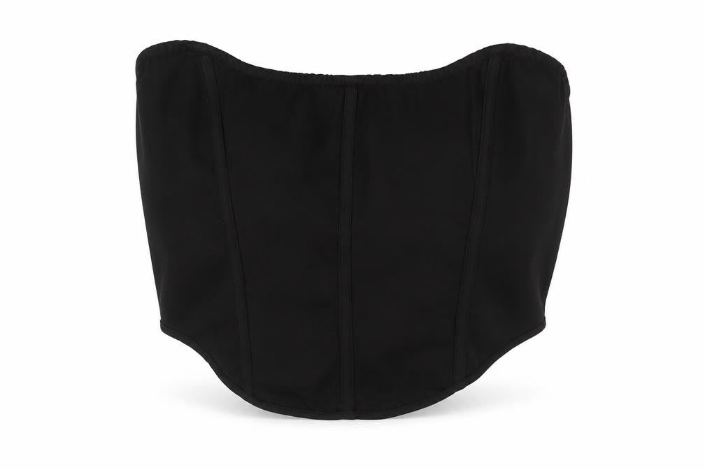 Front view of PRETTYLITTLETHING women’s black polyester cropped blouse, size UK 14, scoop neck - cors