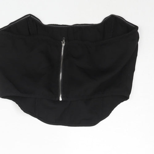PRETTYLITTLETHING Womens Black Polyester Cropped Blouse Size 14 Scoop Neck - Cors