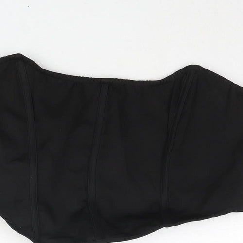 PRETTYLITTLETHING Womens Black Polyester Cropped Blouse Size 14 Scoop Neck - Cors
