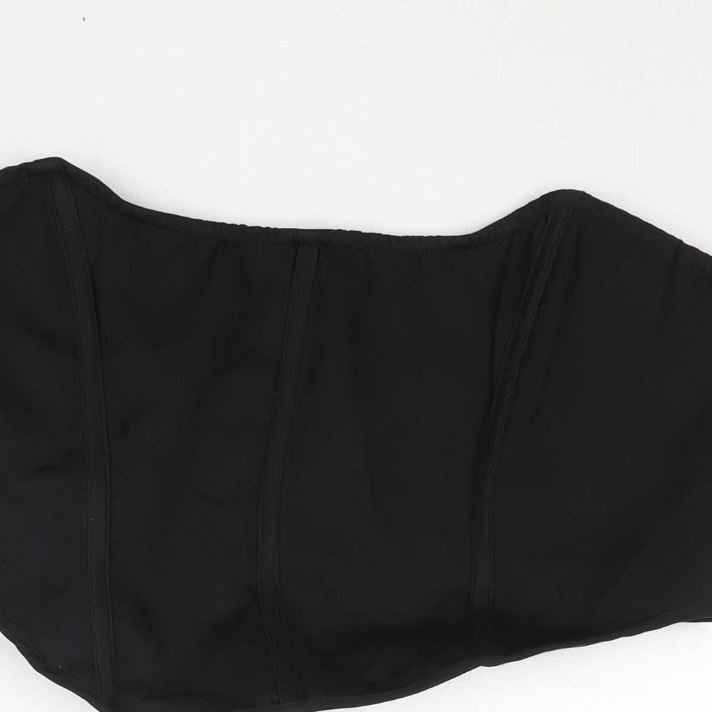 PRETTYLITTLETHING Womens Black Polyester Cropped Blouse Size 14 Scoop Neck - Cors