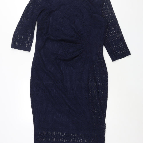 Marks and Spencer Womens Blue Polyester Sheath Size 14 Boat Neck Pullover