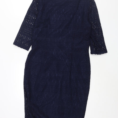 Marks and Spencer Womens Blue Polyester Sheath Size 14 Boat Neck Pullover