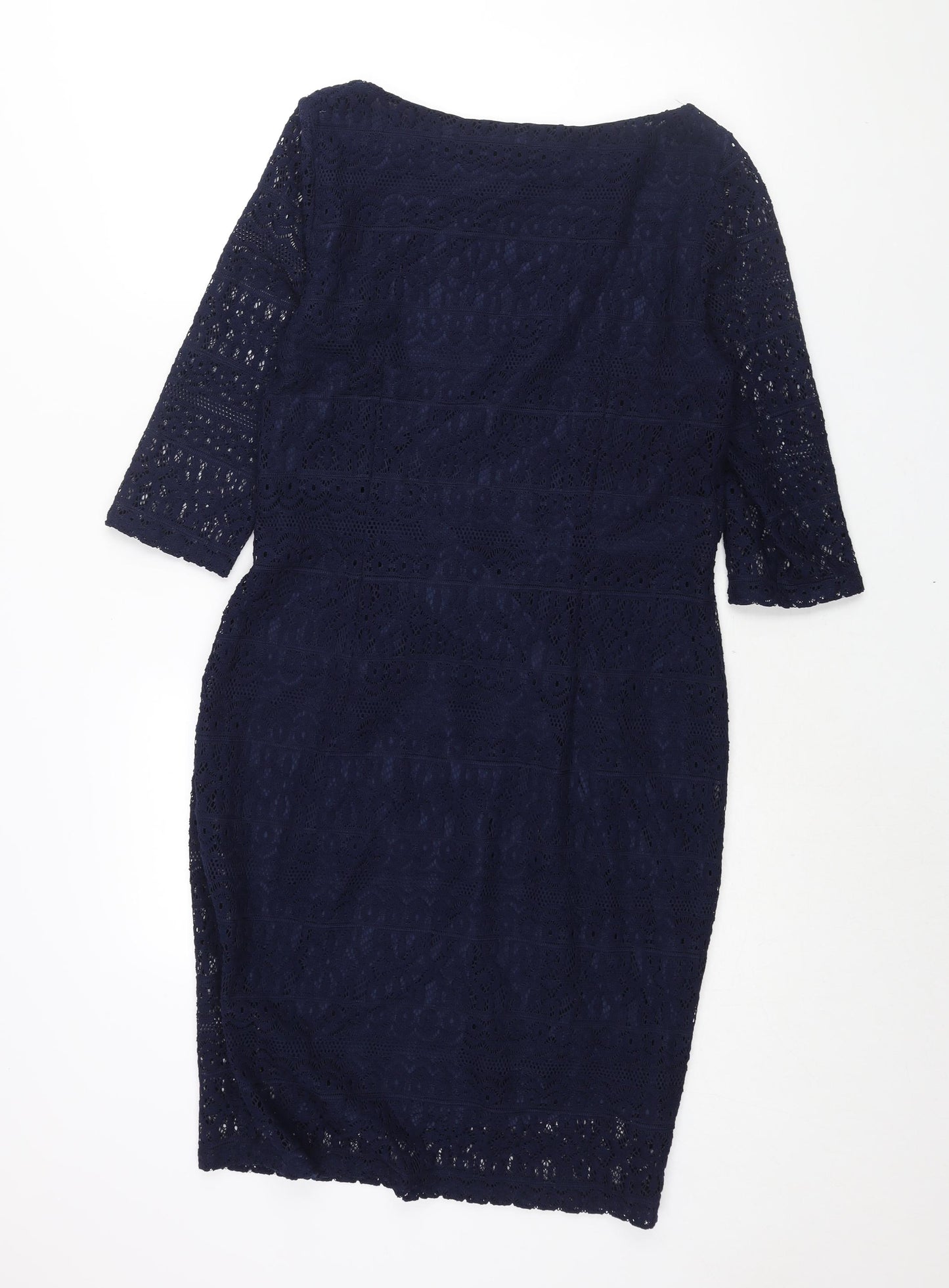 Marks and Spencer Womens Blue Polyester Sheath Size 14 Boat Neck Pullover