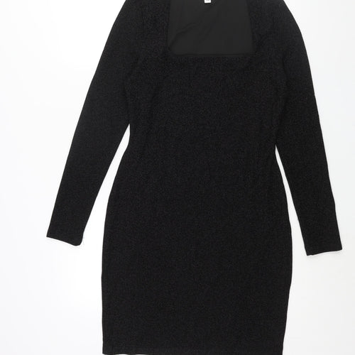H&M Womens Black Polyester Bodycon Size M Square Neck Pullover - Glitter
