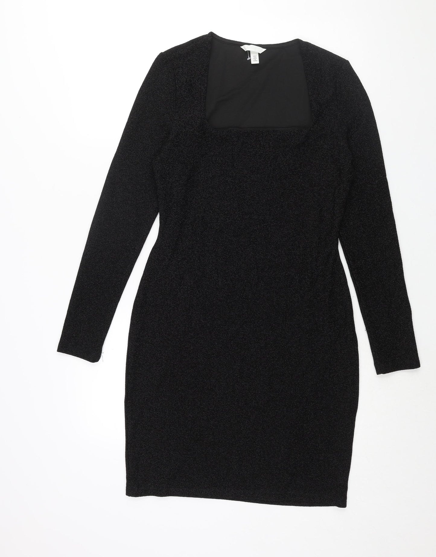 H&M Womens Black Polyester Bodycon Size M Square Neck Pullover - Glitter