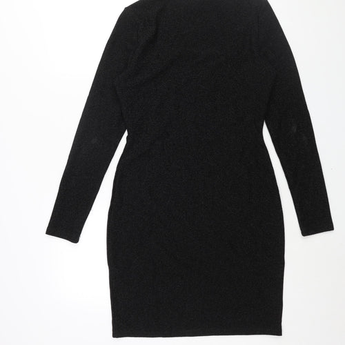 H&M Womens Black Polyester Bodycon Size M Square Neck Pullover - Glitter