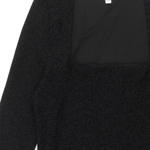 H&M Womens Black Polyester Bodycon Size M Square Neck Pullover - Glitter