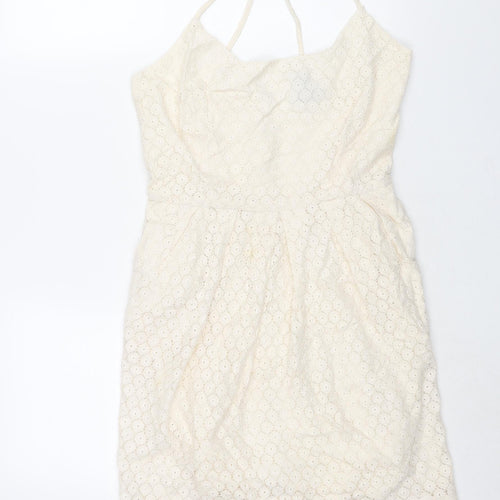 Mango Womens Ivory Cotton Sheath Size M Scoop Neck Zip