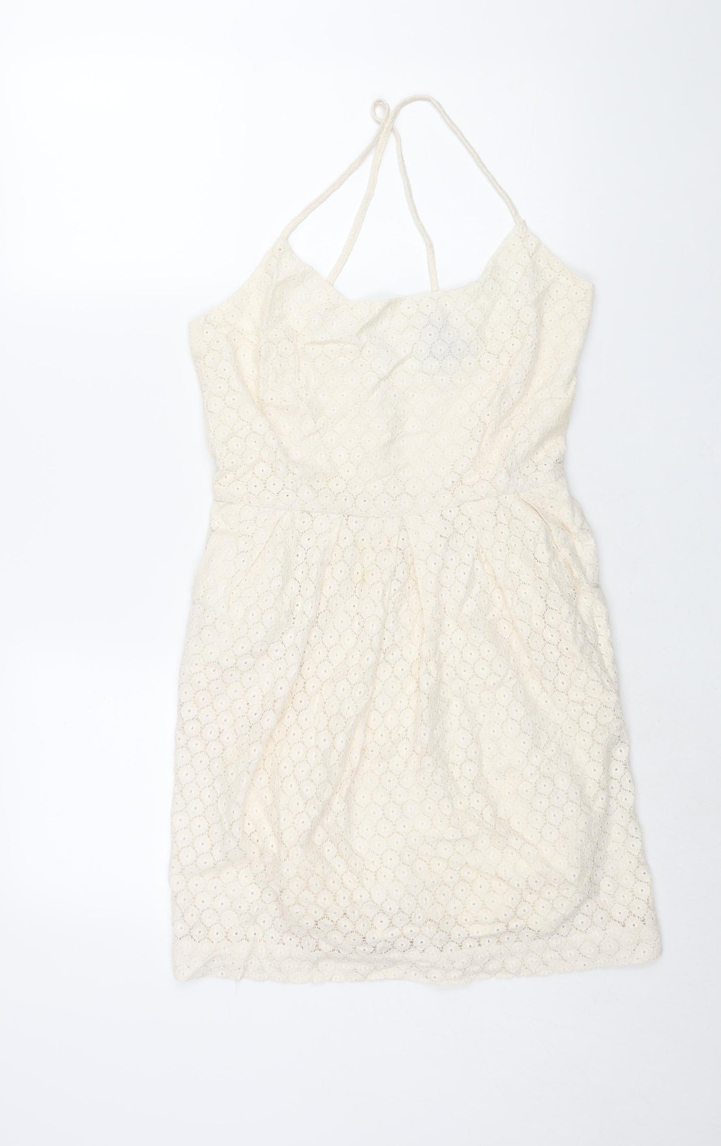 Mango Womens Ivory Cotton Sheath Size M Scoop Neck Zip
