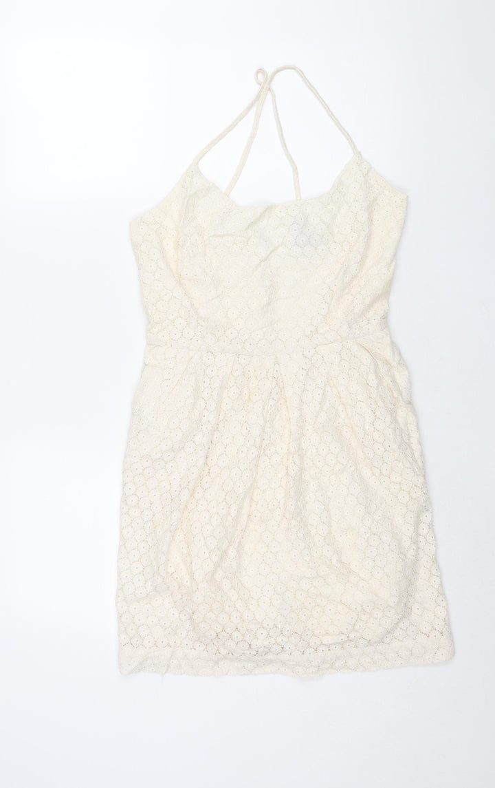 Mango Womens Ivory Cotton Sheath Size M Scoop Neck Zip