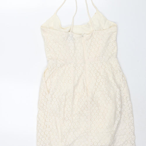 Mango Womens Ivory Cotton Sheath Size M Scoop Neck Zip
