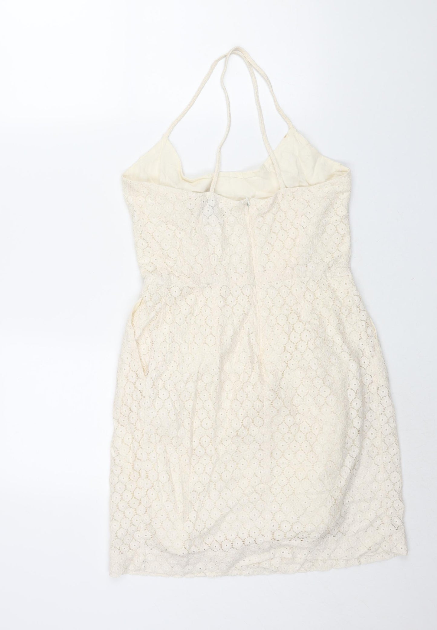 Mango Womens Ivory Cotton Sheath Size M Scoop Neck Zip