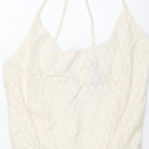 Mango Womens Ivory Cotton Sheath Size M Scoop Neck Zip