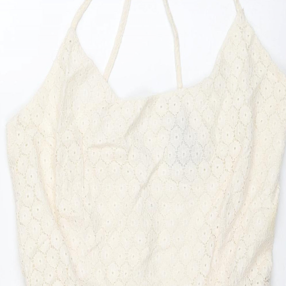 Mango Womens Ivory Cotton Sheath Size M Scoop Neck Zip