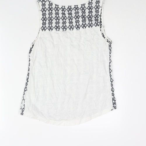 NEXT Womens White Cotton Camisole Blouse Size 12 Scoop Neck - Geometric Embroidery
