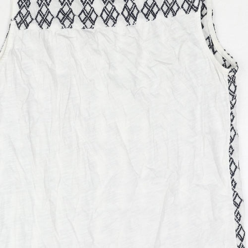 NEXT Womens White Cotton Camisole Blouse Size 12 Scoop Neck - Geometric Embroidery