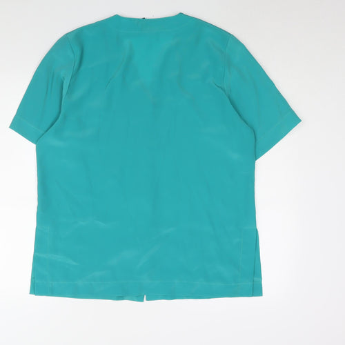 Classic Womens Green Polyester Basic Blouse Size 14 V-Neck - Vintage