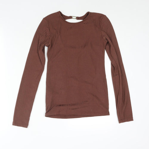 Stradivarius Womens Brown Polyester Basic Blouse Size S Round Neck - Buckle Cut Out