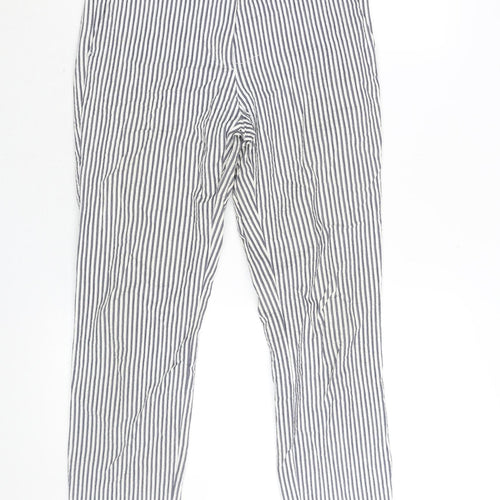 Zara Womens Blue Striped Cotton Trousers Size M L25 in Regular Zip