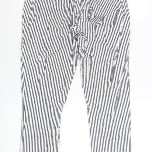 Zara Womens Blue Striped Cotton Trousers Size M L25 in Regular Zip