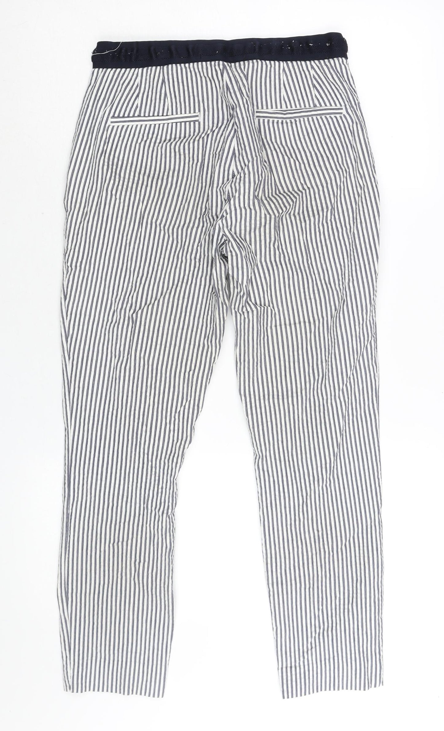 Zara Womens Blue Striped Cotton Trousers Size M L25 in Regular Zip