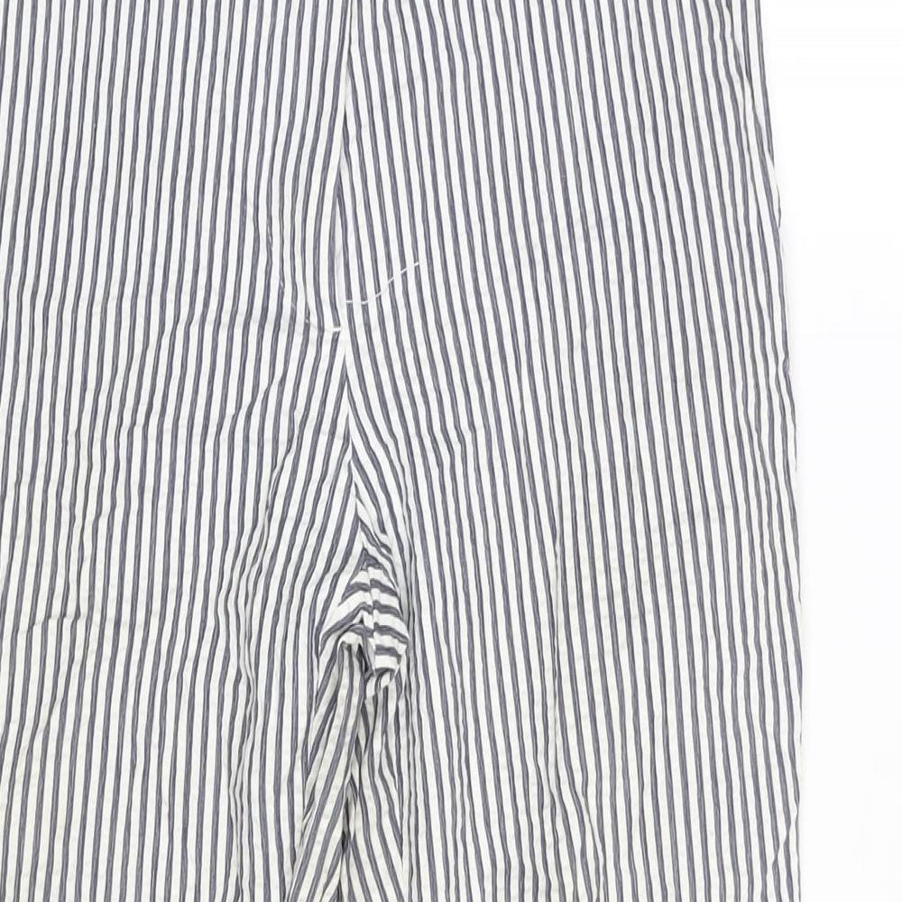 Zara Womens Blue Striped Cotton Trousers Size M L25 in Regular Zip