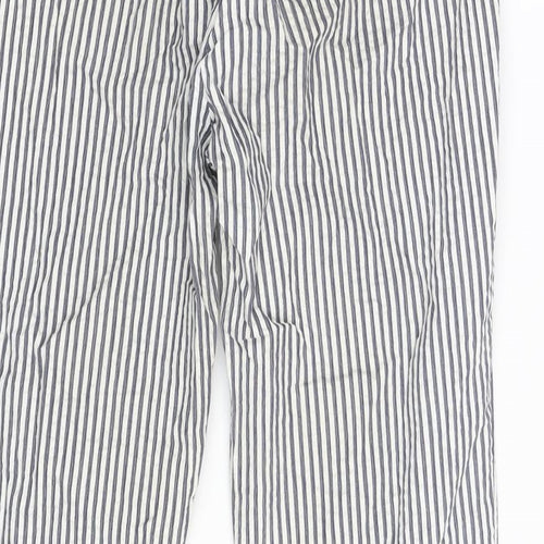 Zara Womens Blue Striped Cotton Trousers Size M L25 in Regular Zip