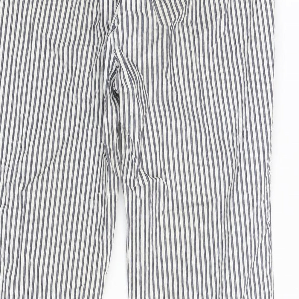 Zara Womens Blue Striped Cotton Trousers Size M L25 in Regular Zip