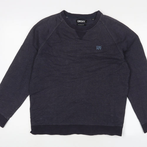 DKNY Mens Blue Cotton Pullover Sweatshirt Size L - Logo, Embroidered