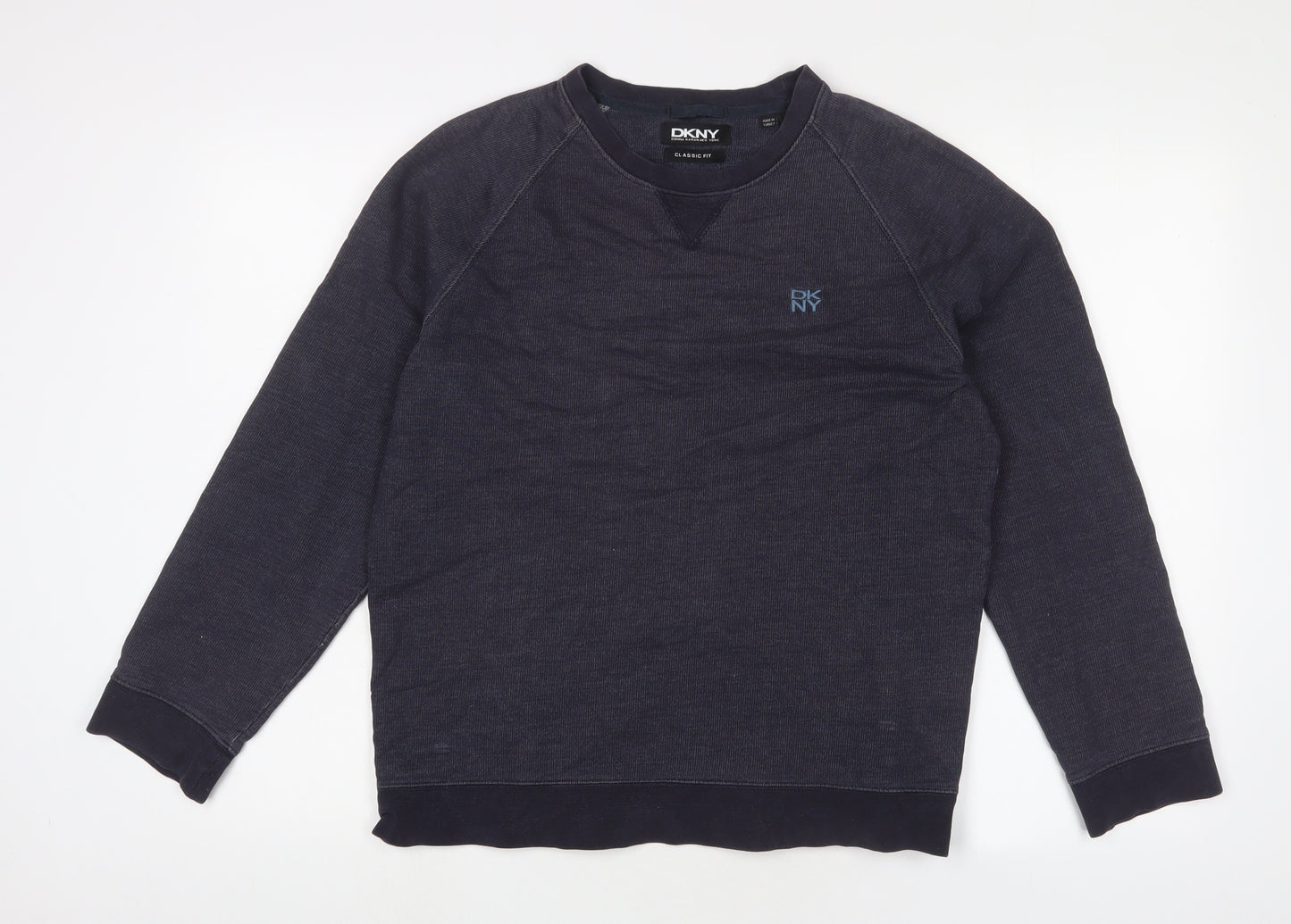 DKNY Mens Blue Cotton Pullover Sweatshirt Size L - Logo, Embroidered