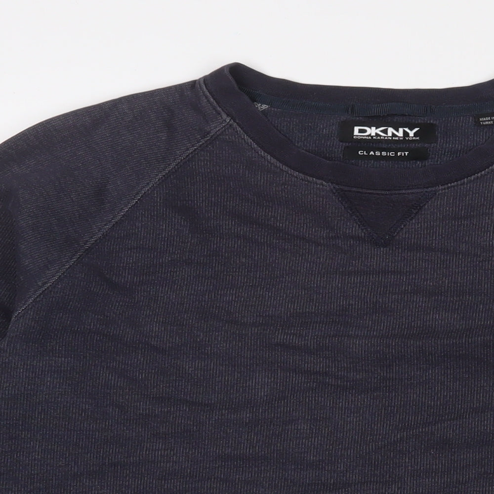DKNY Mens Blue Cotton Pullover Sweatshirt Size L - Logo, Embroidered