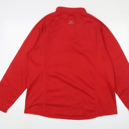 DECATHLON Mens Red Polyester Basic Casual Size 2XL High Neck Zip - Logo