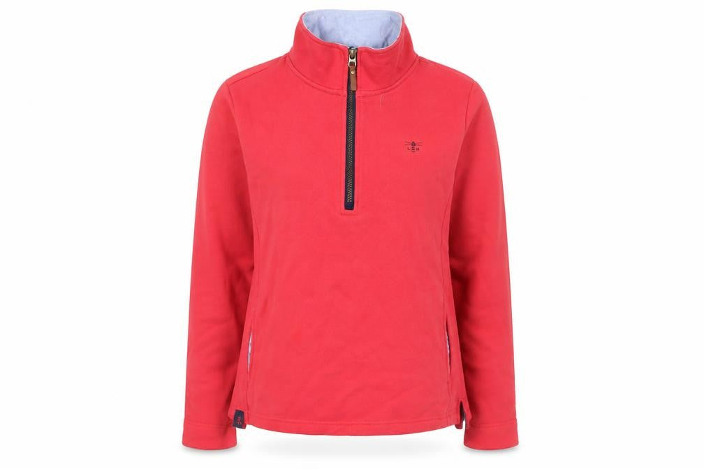 Front view of LIGHTHOUSE women’s pink cotton pullover sweatshirt, size UK 10, zip - 1/2 zip