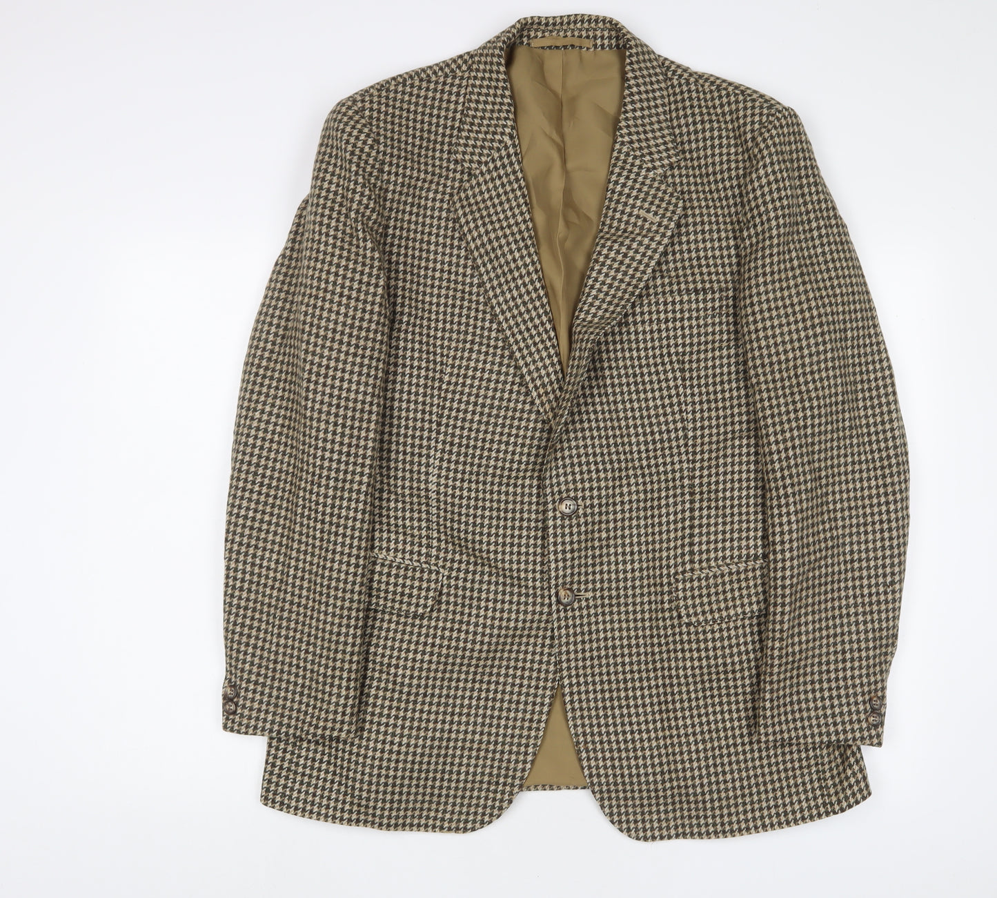 St Michael Mens Brown Houndstooth Wool Jacket Suit Jacket Size 42 Regular