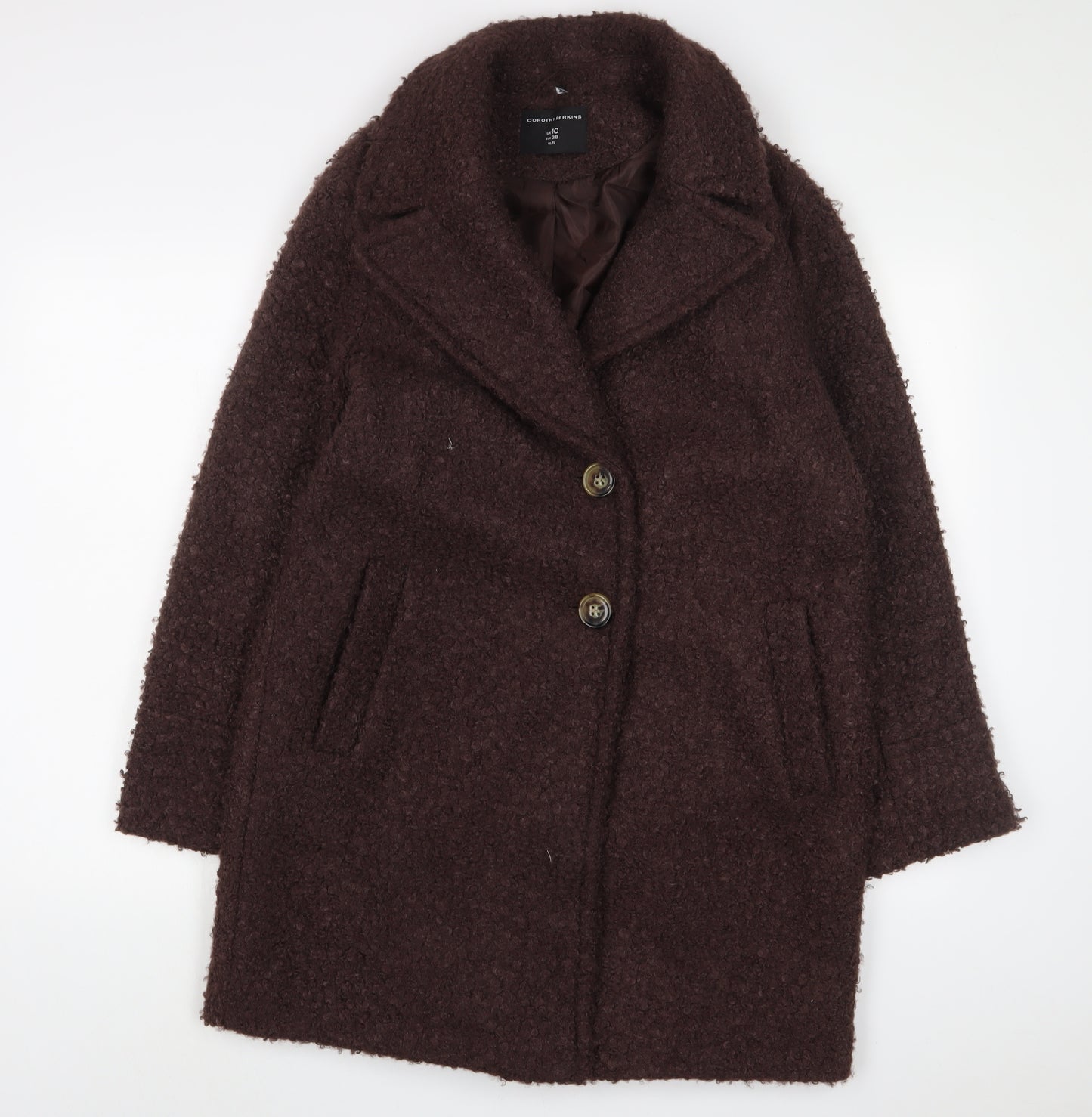 Dorothy Perkins Womens Brown Overcoat Coat Size 10 Button