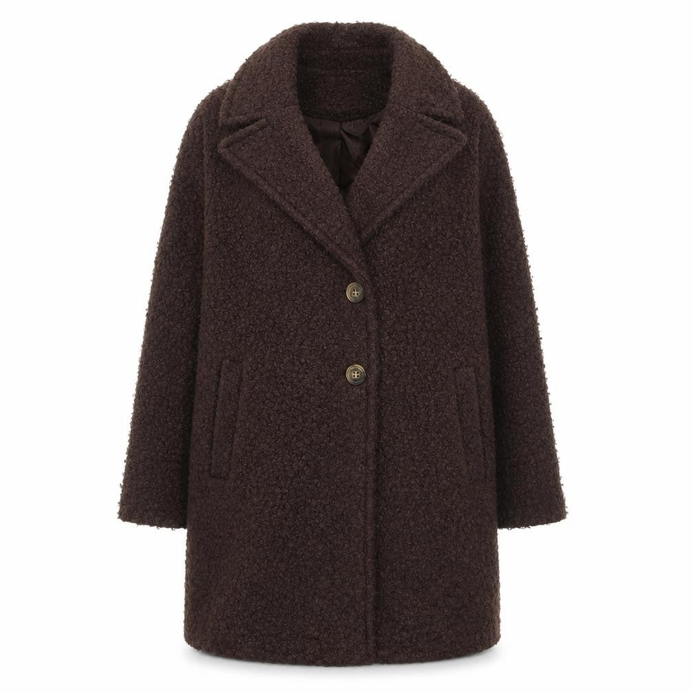 Front view of Dorothy Perkins women’s brown overcoat coat, size UK 10, button