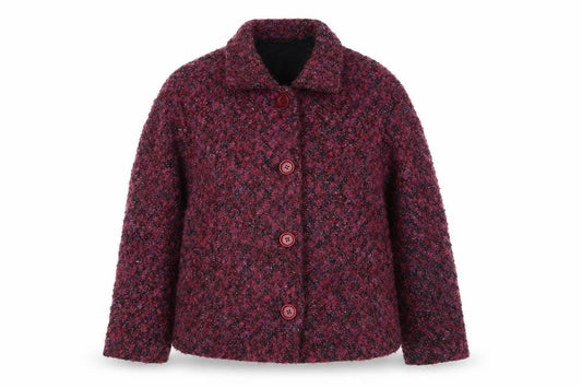 Front view of Peter James women’s pink jacket, size L, button