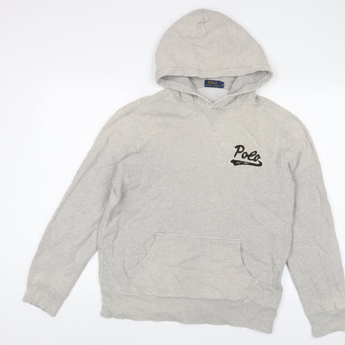 Ralph Lauren Mens Grey Cotton Pullover Hoodie Size M - Logo, Embroidered