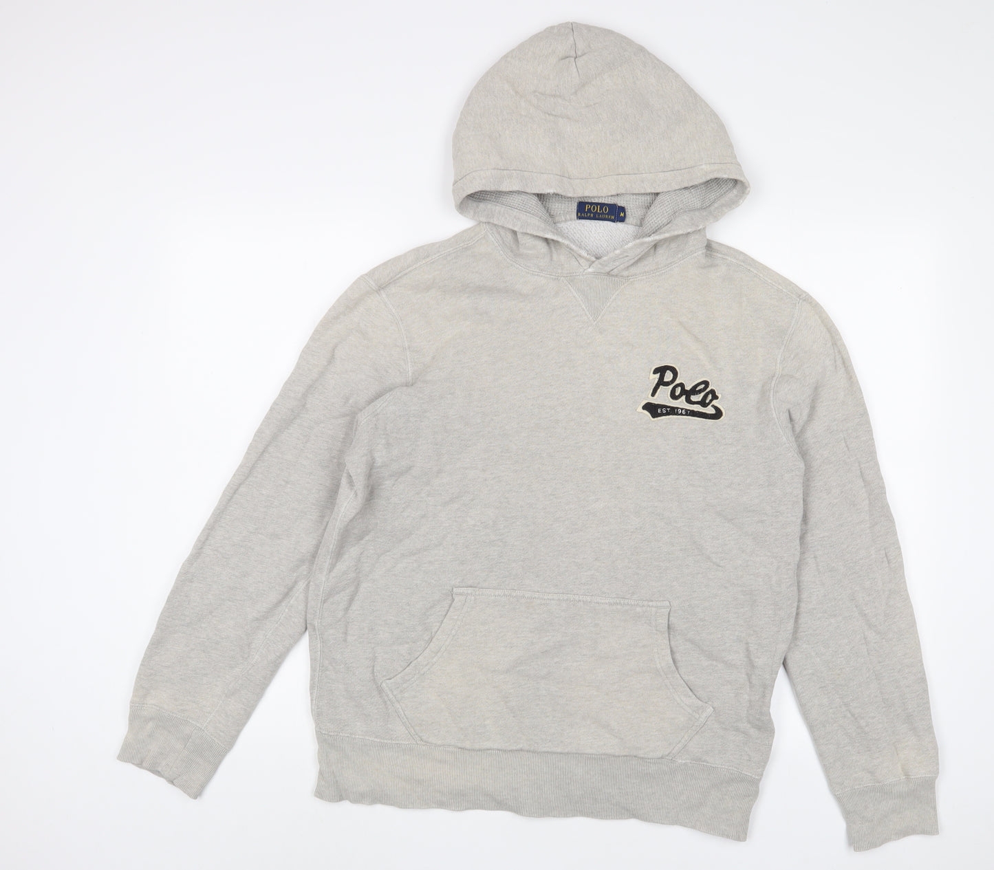 Ralph Lauren Mens Grey Cotton Pullover Hoodie Size M - Logo, Embroidered