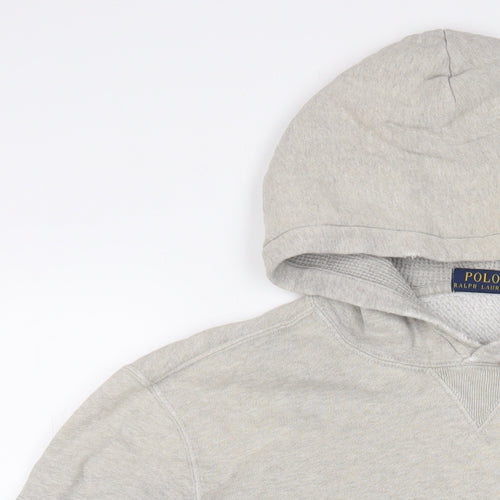 Ralph Lauren Mens Grey Cotton Pullover Hoodie Size M - Logo, Embroidered